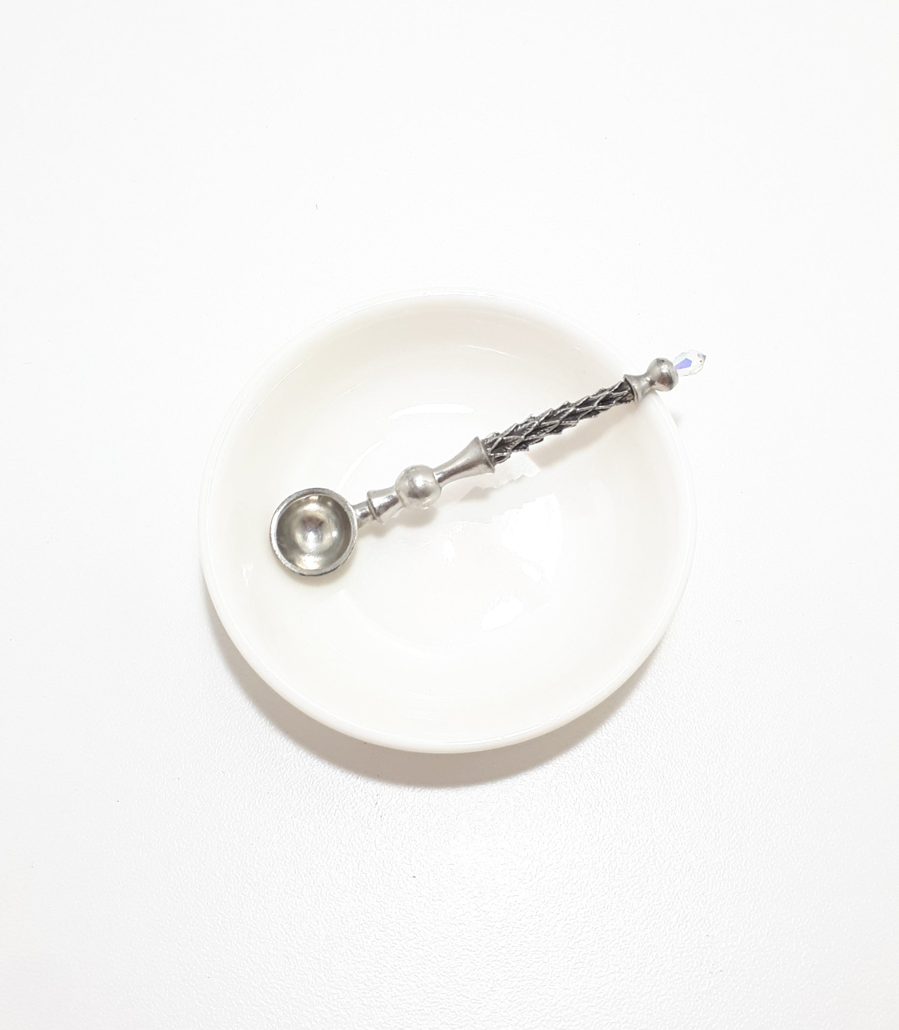 Classic White Fine Porcelain Relish / Dip Bowl With Condiment Spoon