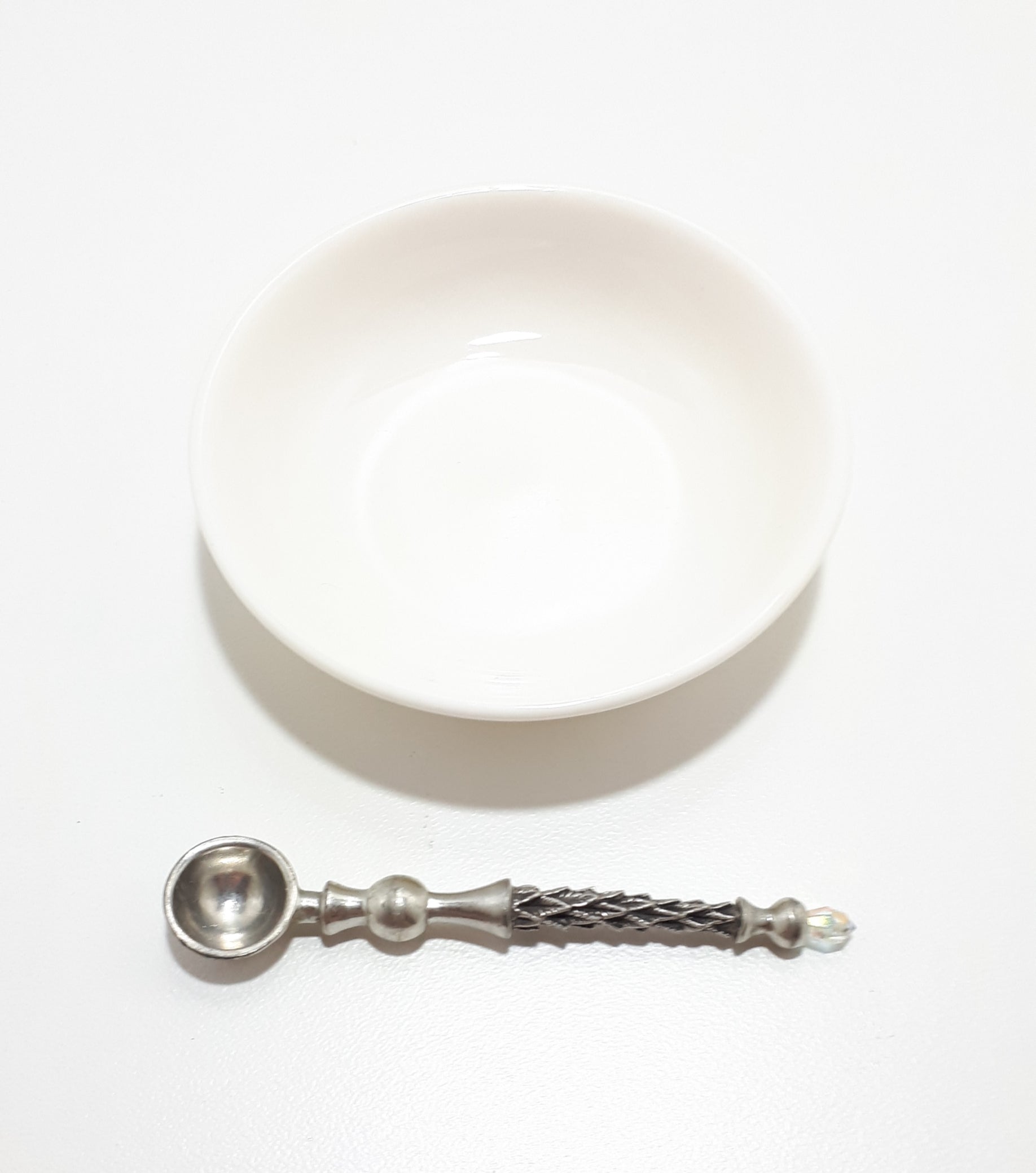 Classic White Fine Porcelain Relish / Dip Bowl With Condiment Spoon