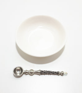 Classic White Fine Porcelain Relish / Dip Bowl With Condiment Spoon
