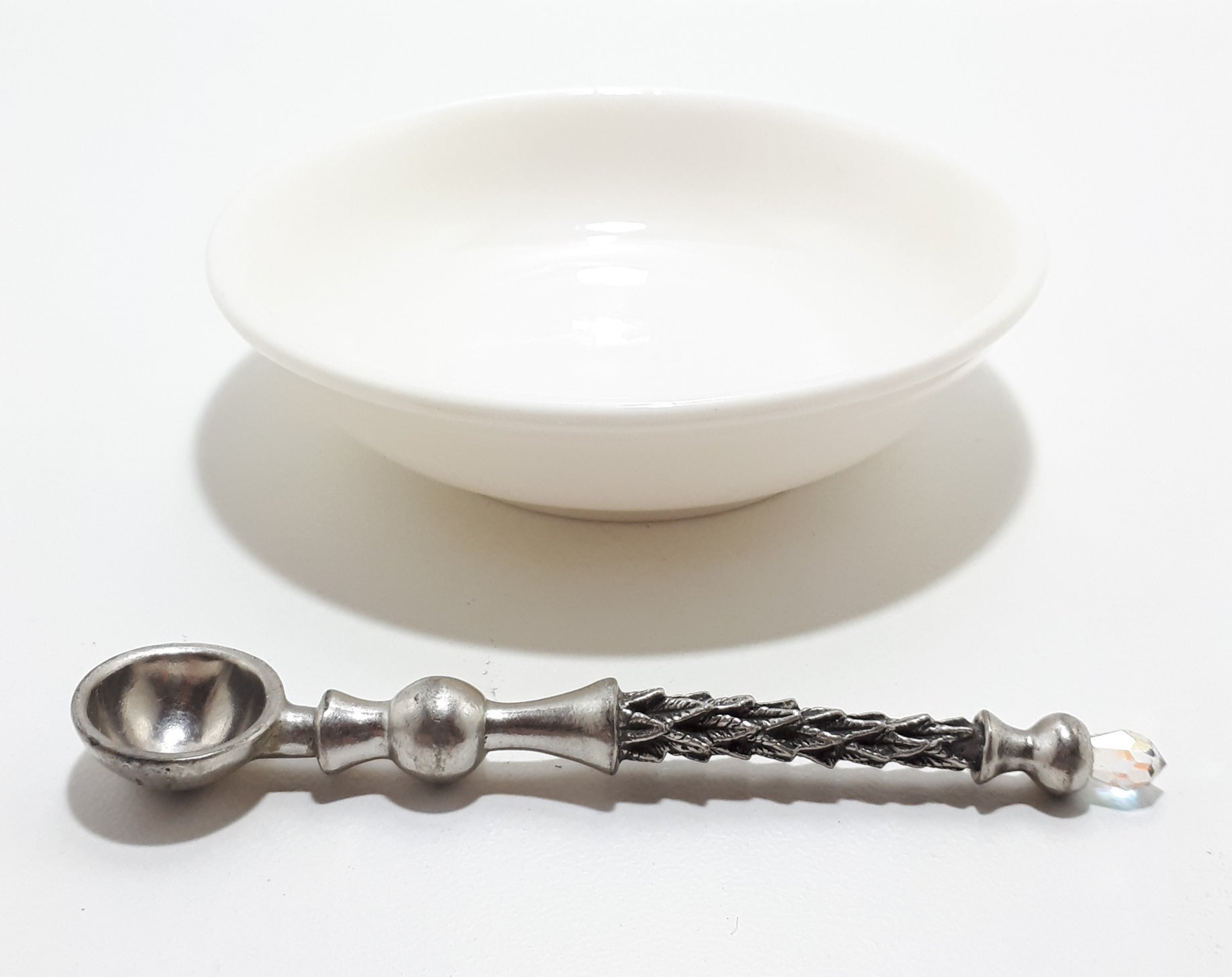 Classic White Fine Porcelain Relish / Dip Bowl With Condiment Spoon
