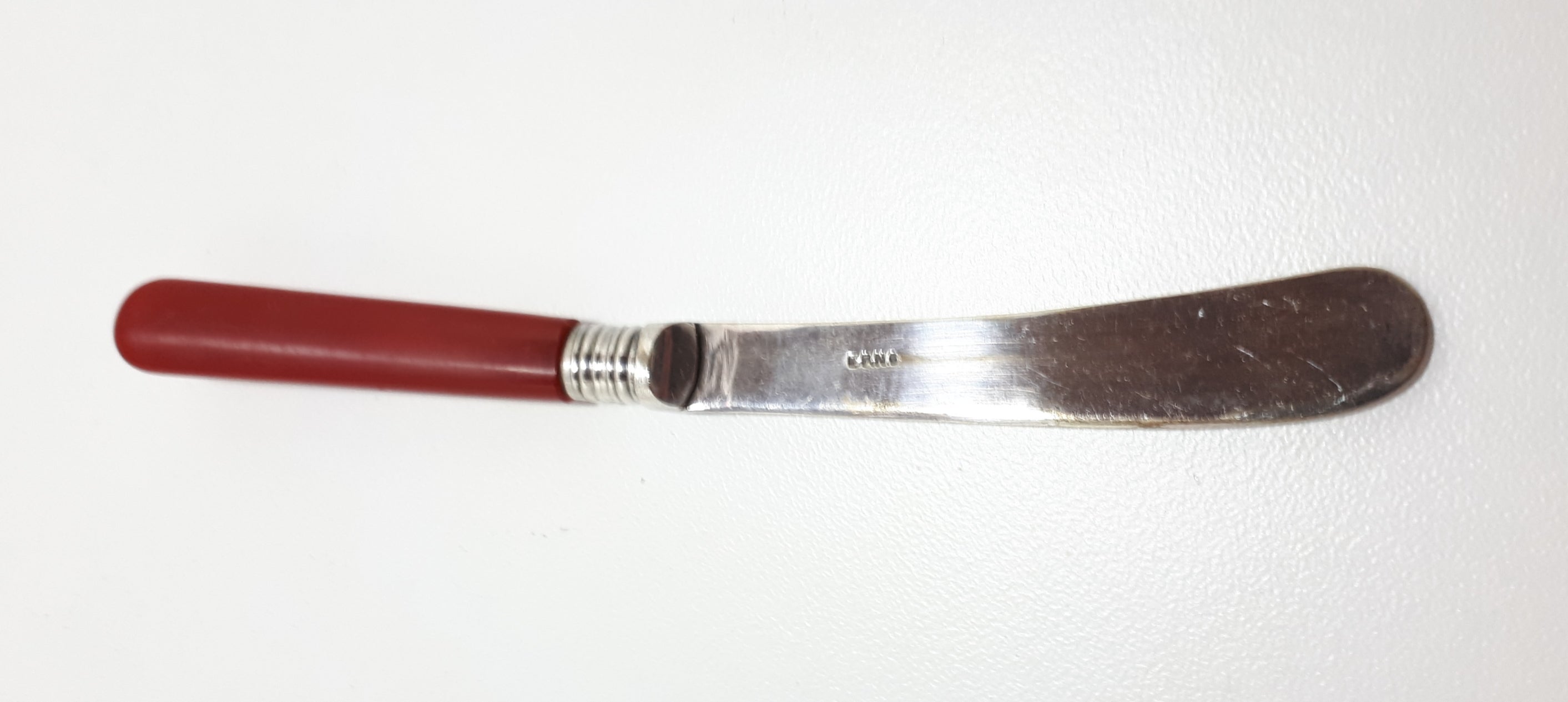 Little EPNS Butter Or Pate Knife With Red Bakelite Handle