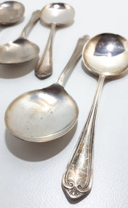 Set Of 6 Vintage Dessert Spoons With Scroll & Feather Handle