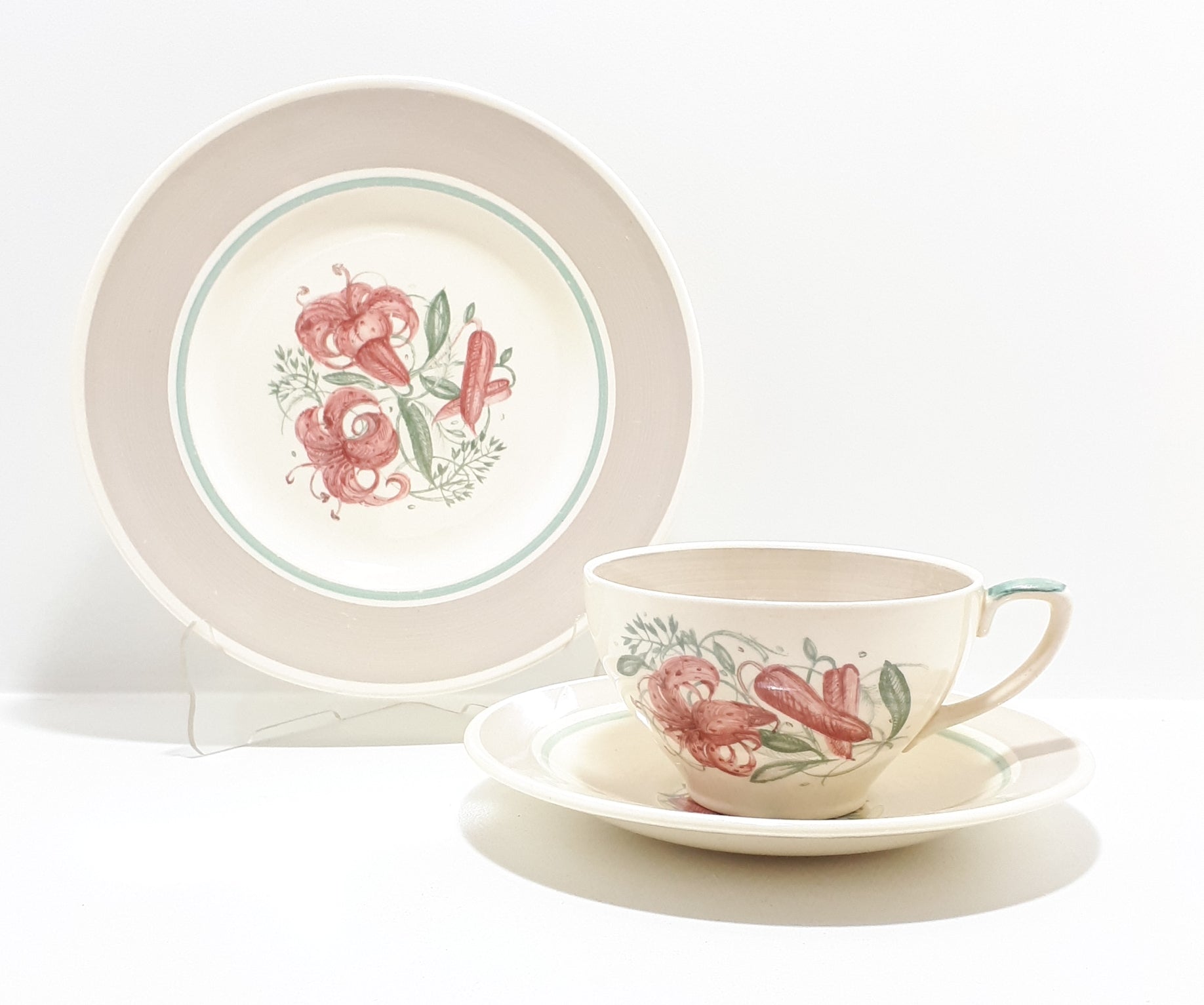 Susie Cooper Tea Trio (Cup, Saucer & Tea Plate) –Tiger Lily Pattern