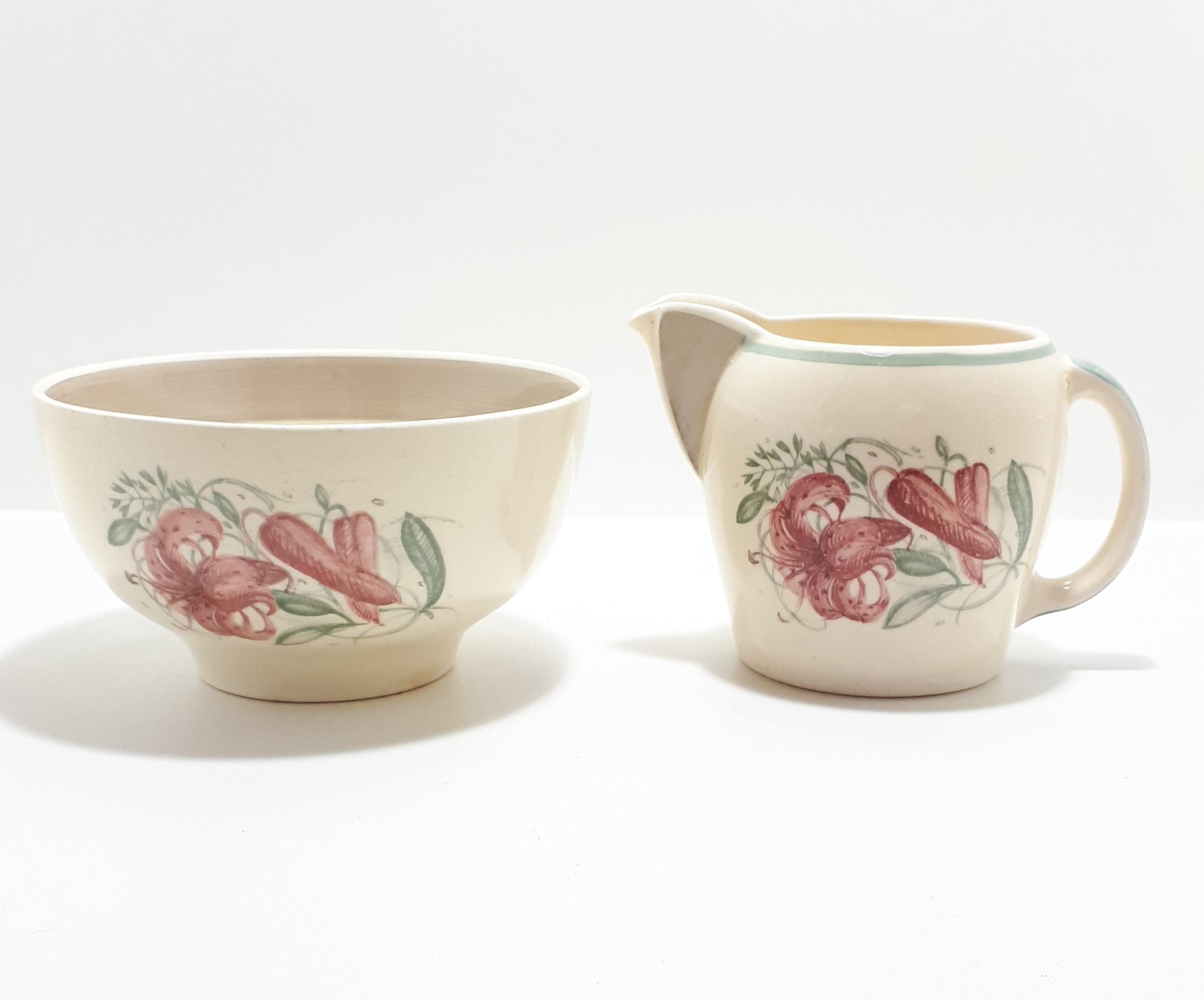 Susie Cooper Kestrel Shape Creamer & Large Open Sugar Bowl –Tiger Lily Pattern