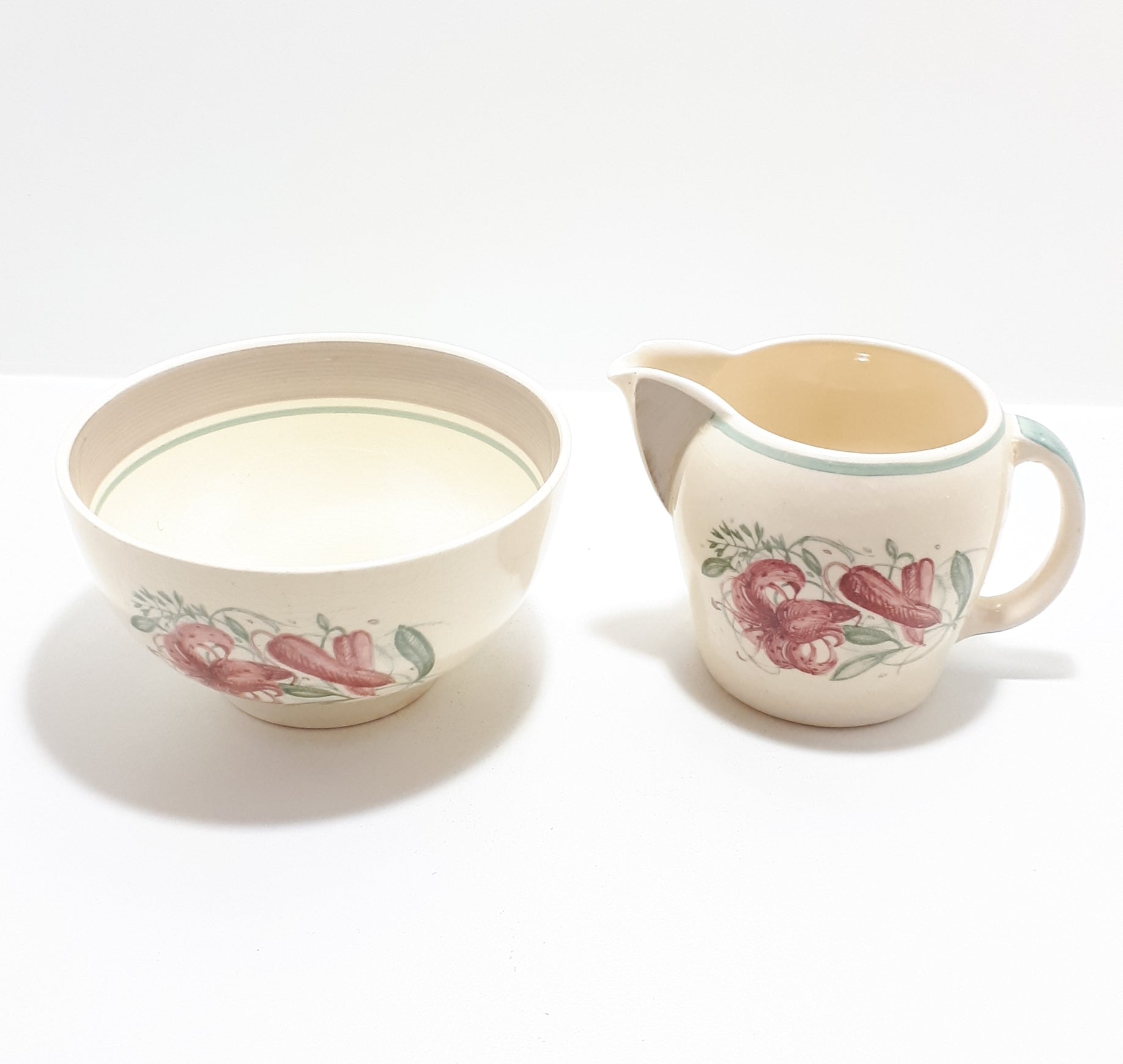 Susie Cooper Kestrel Shape Creamer & Large Open Sugar Bowl –Tiger Lily Pattern
