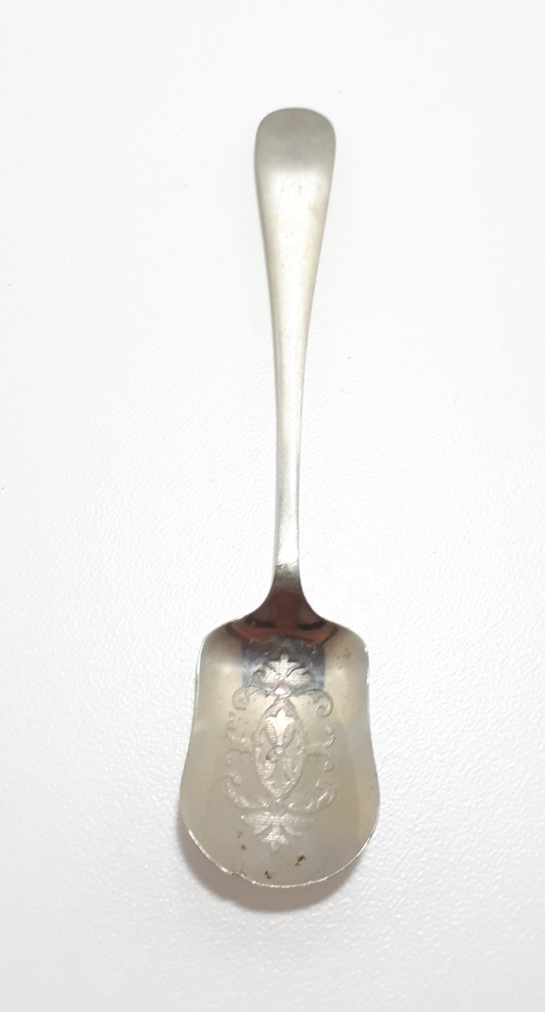 Vintage Stainless Nickel Silver Sugar Spoon – Etched Bowl