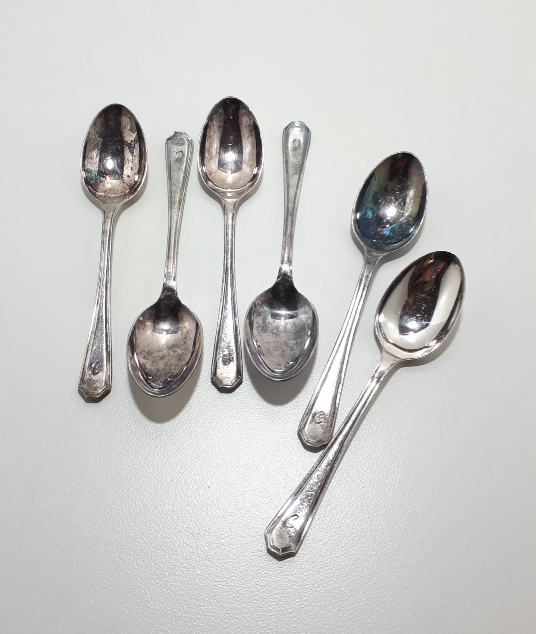 Set Of 6 Vintage Insignia Plate EPNS Tea Spoons - C-Monogram On Handles