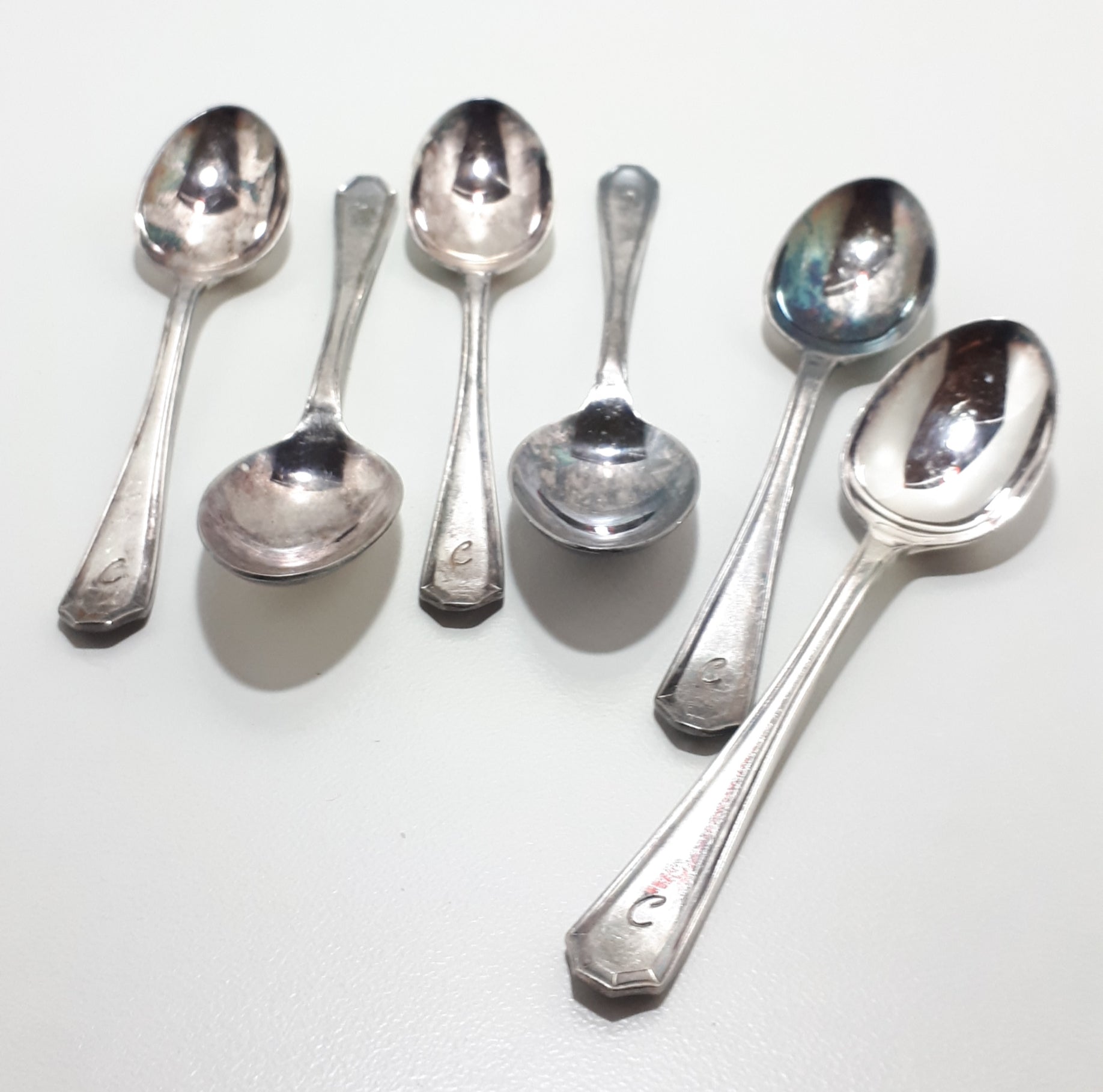 Set Of 6 Vintage Insignia Plate EPNS Tea Spoons - C-Monogram On Handles