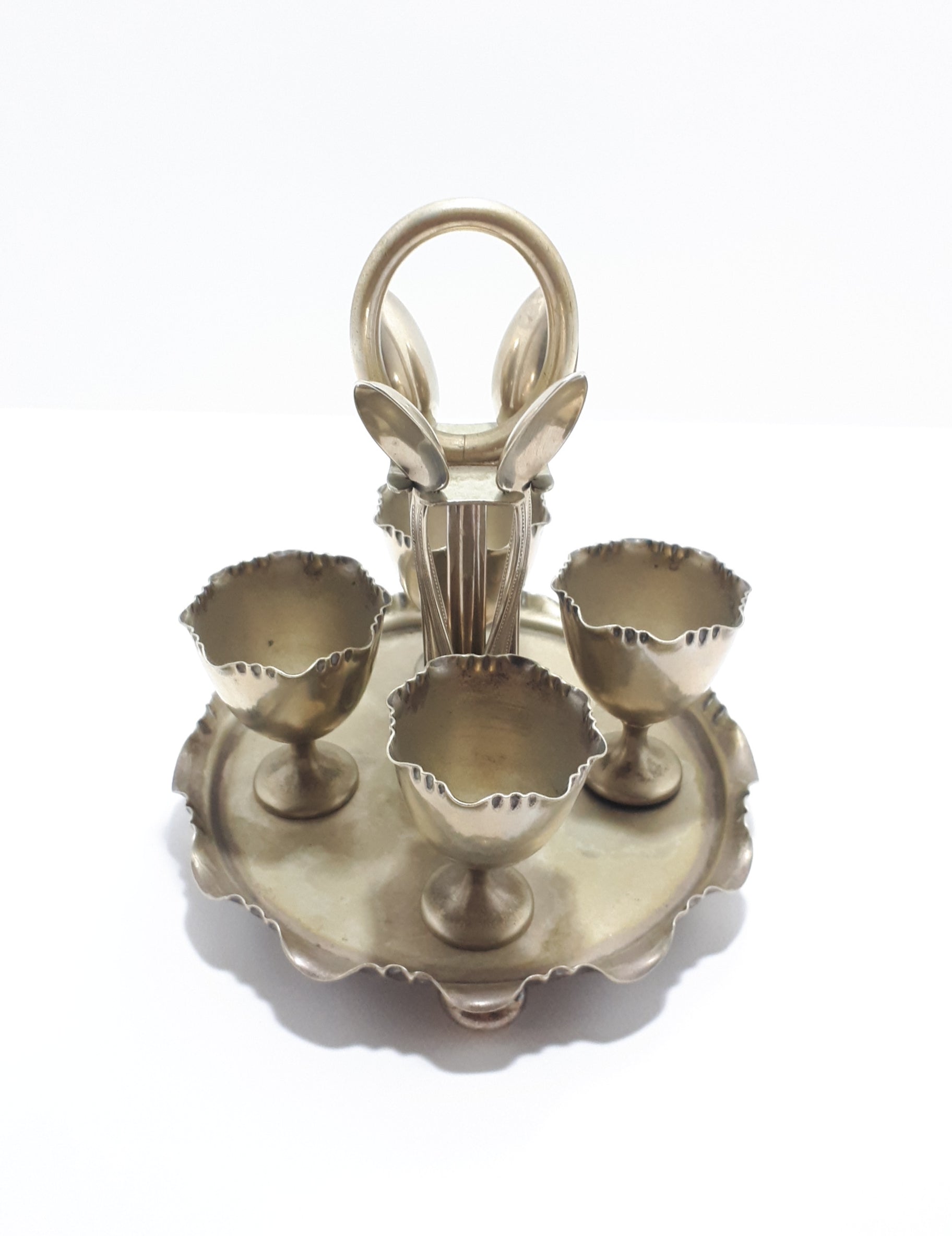 Silver Plated Stand Holding 4 Egg Cups & Spoons