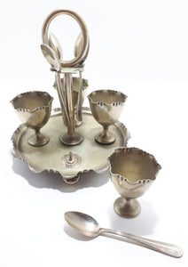 Silver Plated Stand Holding 4 Egg Cups & Spoons