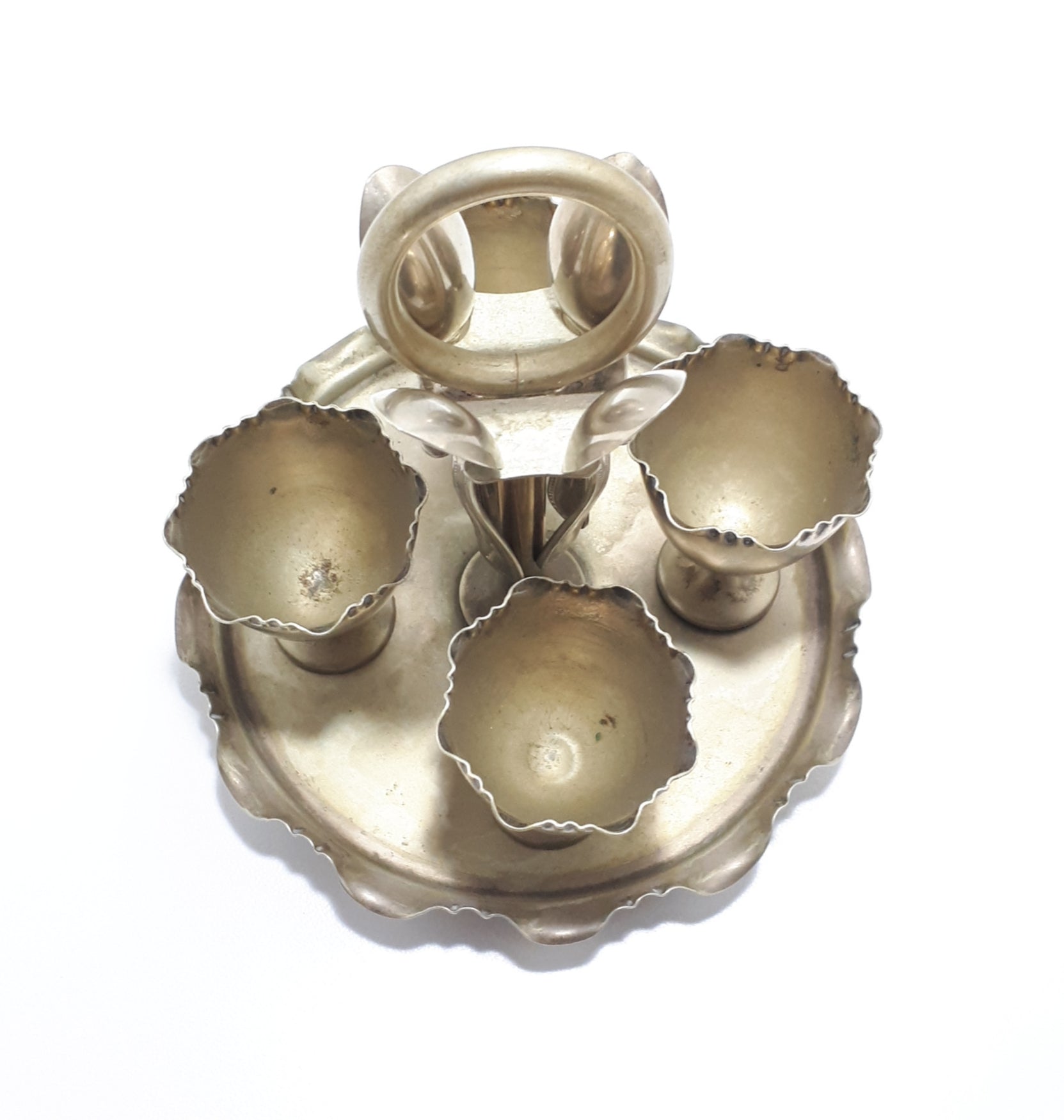 Silver Plated Stand Holding 4 Egg Cups & Spoons