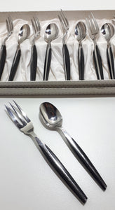 Retro Set Of 12 Eetrite “Moderna” Handle Design Stainless Steel & Bakelite Cutlery – Original Box