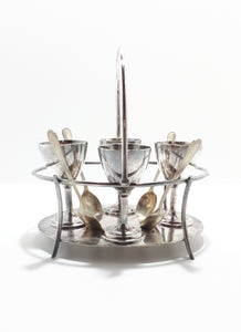 1950’s Silver Plated Breakfast Stand With 4 Egg Cups & Spoons – Swing Handle