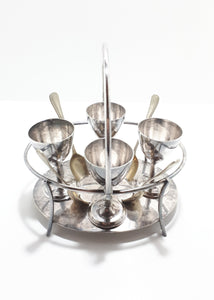 1950’s Silver Plated Breakfast Stand With 4 Egg Cups & Spoons – Swing Handle