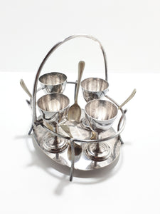 1950’s Silver Plated Breakfast Stand With 4 Egg Cups & Spoons – Swing Handle