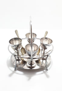 1950’s Silver Plated Breakfast Stand With 4 Egg Cups & Spoons – Swing Handle