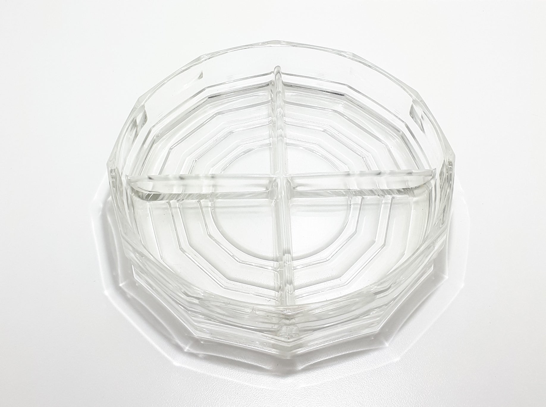 Vintage Clear Glass Four Division Snack Bowl