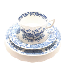 Vintage Blue & White Ridgway (Staffordshire England) Windsor Tea Trio – Cup, Saucer & Tea Plate