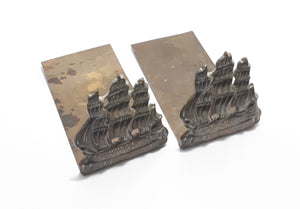 Set Of Two Identical Brass 1700’s Caravel Bookends