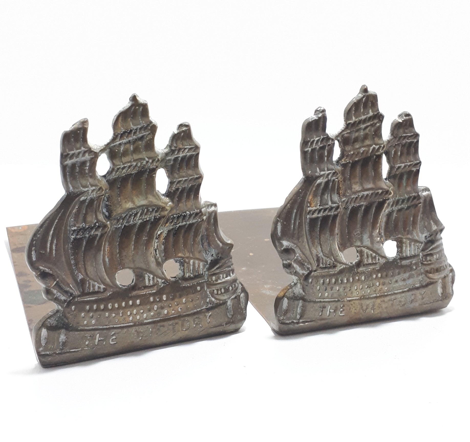 Set Of Two Identical Brass 1700’s Caravel Bookends