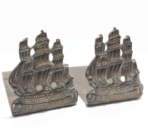 Set Of Two Identical Brass 1700’s Caravel Bookends