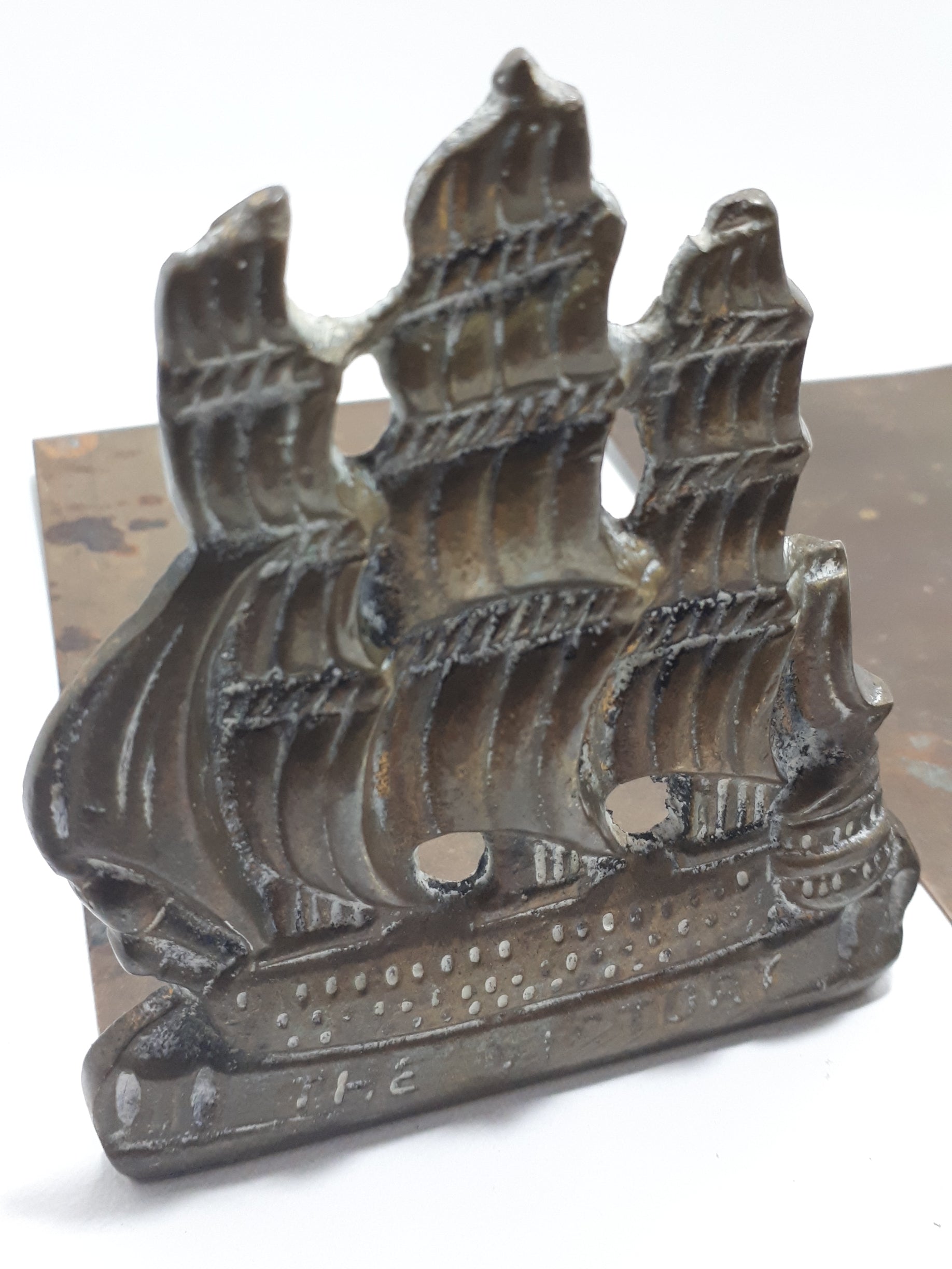 Set Of Two Identical Brass 1700’s Caravel Bookends
