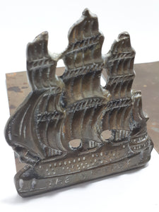 Set Of Two Identical Brass 1700’s Caravel Bookends