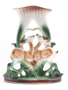 Large Double Ceramic Flower Vase With Couple of Deer