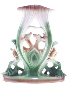 Large Double Ceramic Flower Vase With Couple of Deer