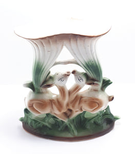 Large Double Ceramic Flower Vase With Couple of Deer