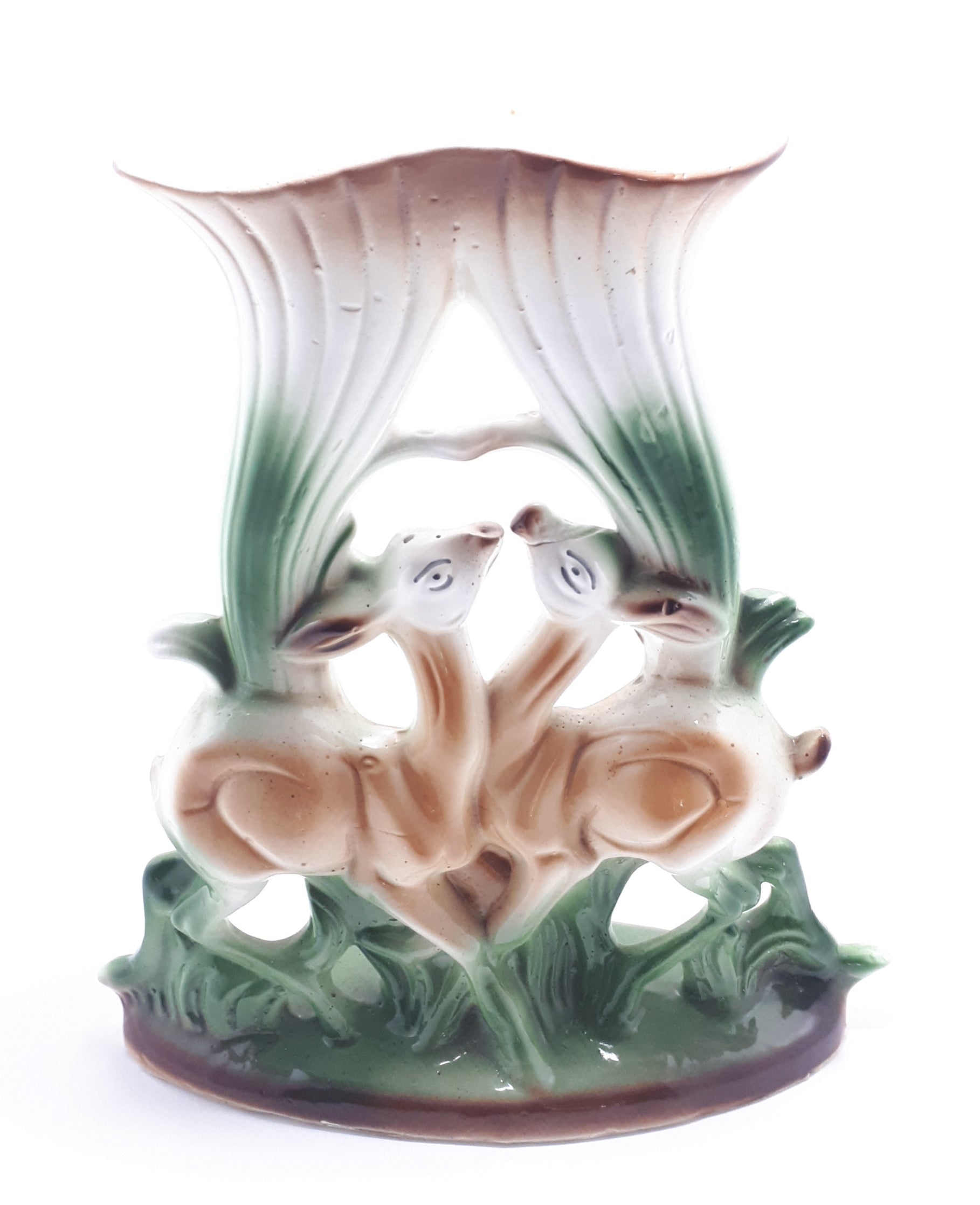 Large Double Ceramic Flower Vase With Couple of Deer