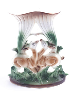 Large Double Ceramic Flower Vase With Couple of Deer
