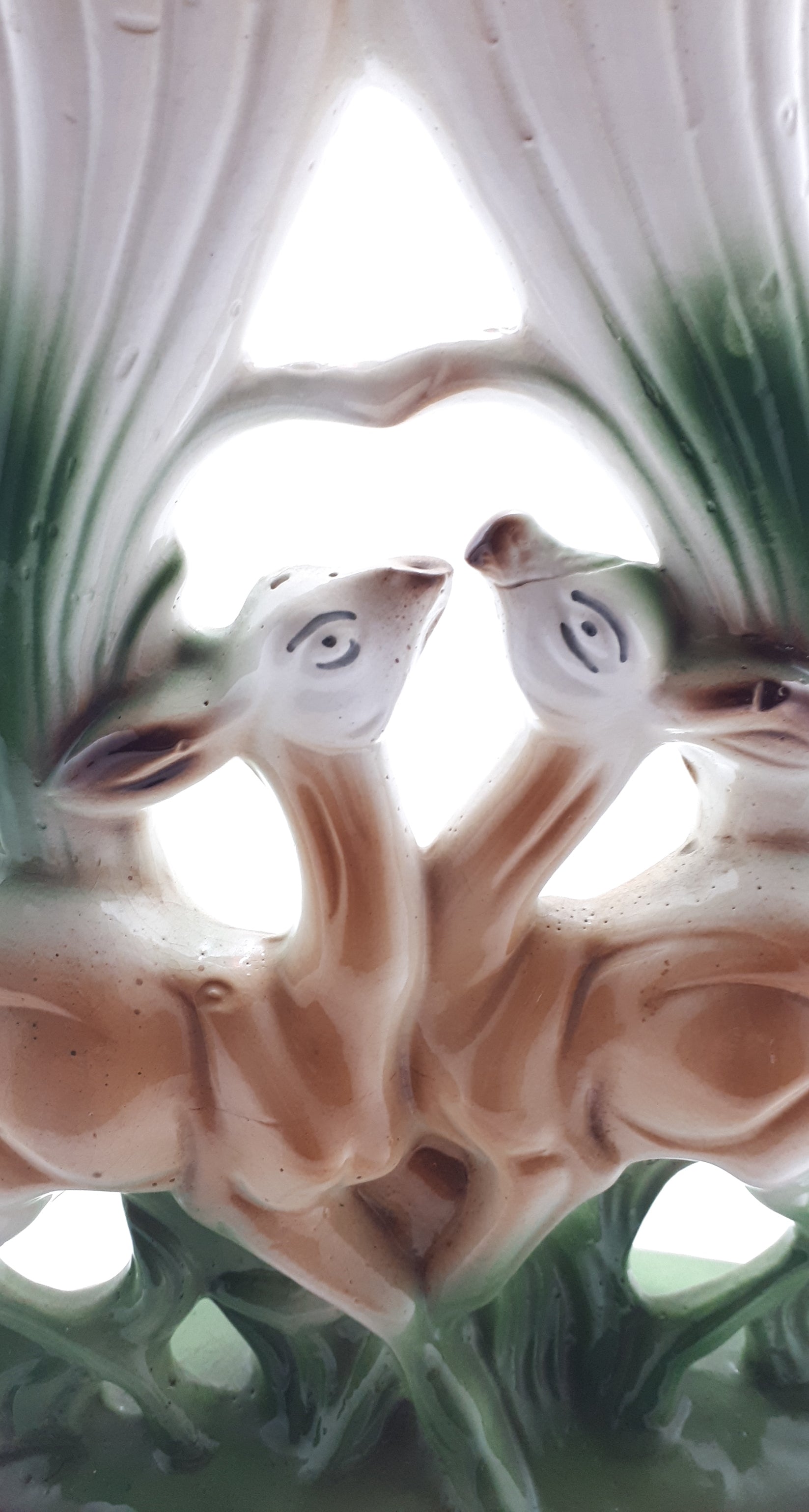 Large Double Ceramic Flower Vase With Couple of Deer