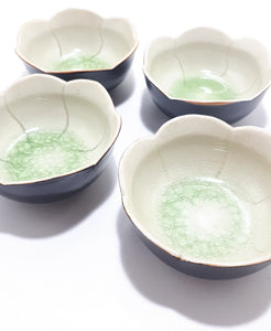 4 Piece Ceramic Glazed Dip Or Relish Bowls – Lotus Flower