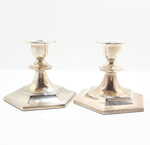 Pair Of Short Silver Plated Candle Stick Holders&nbsp; - Standard Candle Size