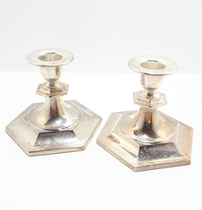 Pair Of Short Silver Plated Candle Stick Holders&nbsp; - Standard Candle Size