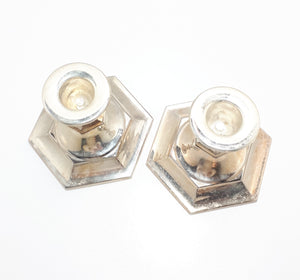 Pair Of Short Silver Plated Candle Stick Holders&nbsp; - Standard Candle Size