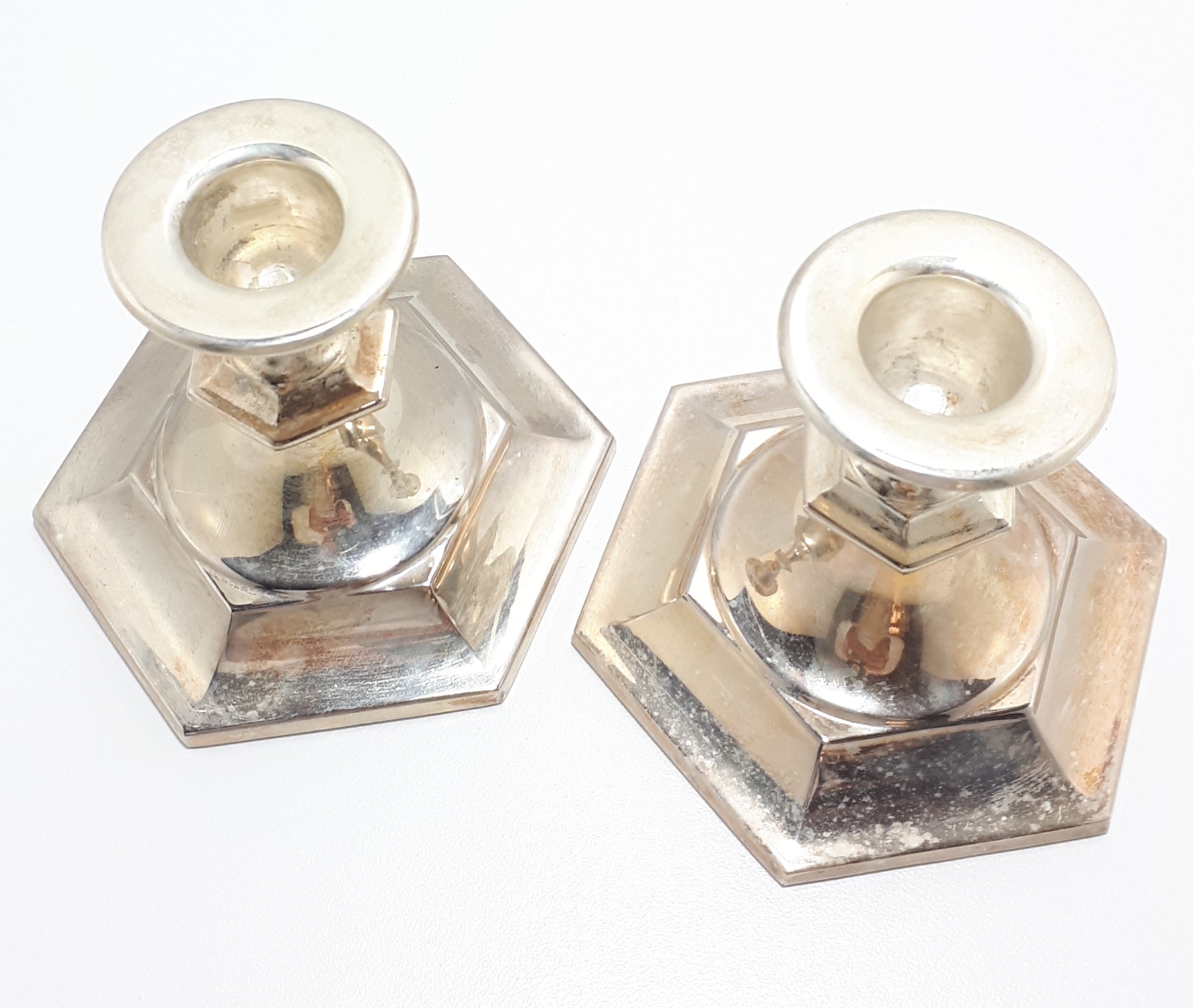 Pair Of Short Silver Plated Candle Stick Holders&nbsp; - Standard Candle Size