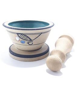Stoneware Mortar & Pestle Decorated With Enameled Patterning