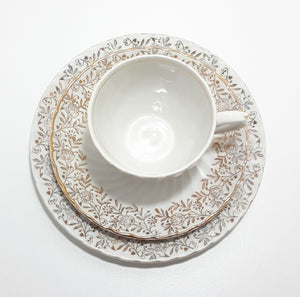 1960’s Royal Wessex White Ironstone Range Swinnertons Tea Trio – Golden Arbour Pattern, Warranted 22 KT Gold