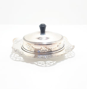 Unity EPNS Butter Dish With Bakelite Finial & Frosted Glass Inner