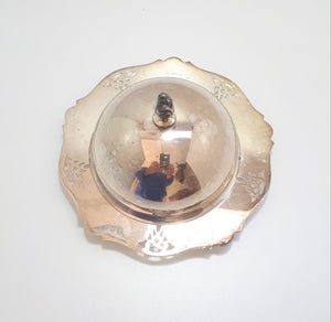 Angora EPNS Butter Dish With Domed Lid, Feathered Finial & Frosted Glass Inner