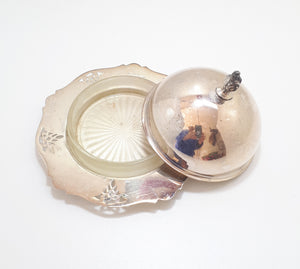 Angora EPNS Butter Dish With Domed Lid, Feathered Finial & Frosted Glass Inner