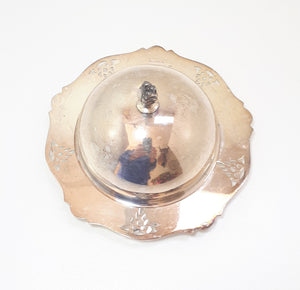 Angora EPNS Butter Dish With Domed Lid, Feathered Finial & Frosted Glass Inner