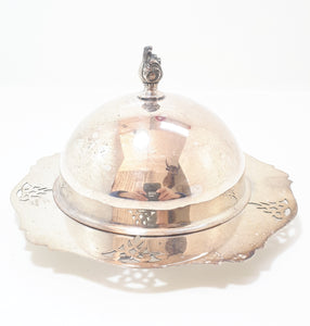Angora EPNS Butter Dish With Domed Lid, Feathered Finial & Frosted Glass Inner