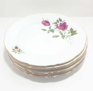 Set Of 6 Czechoslovakian Dinner Plates – Rose Detail With Embossed, Scalloped & Gold Trim Rims