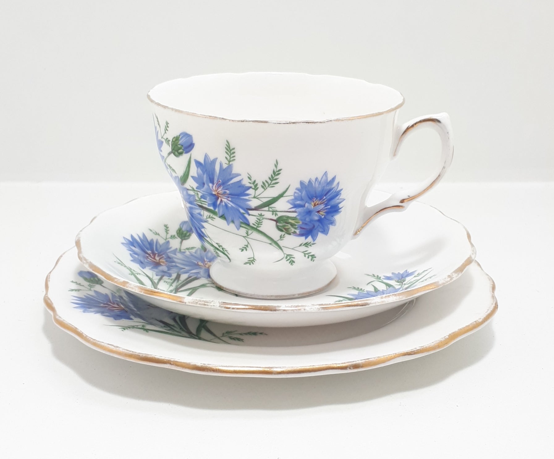 Royal Vale Blue Cornflower Tea Trio – Pattern 7513