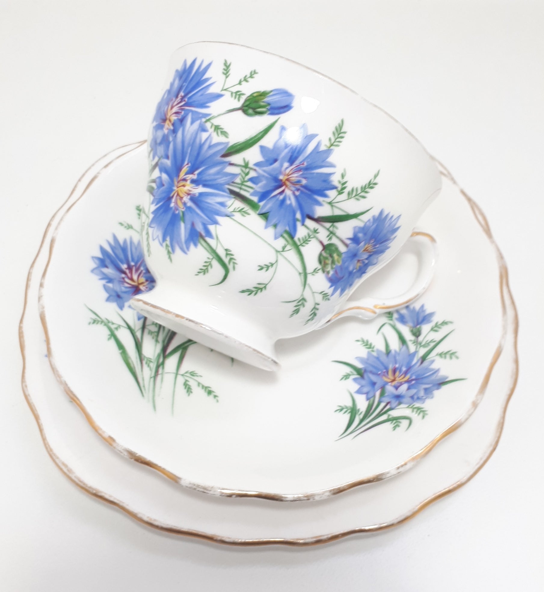 Royal Vale Blue Cornflower Tea Trio – Pattern 7513