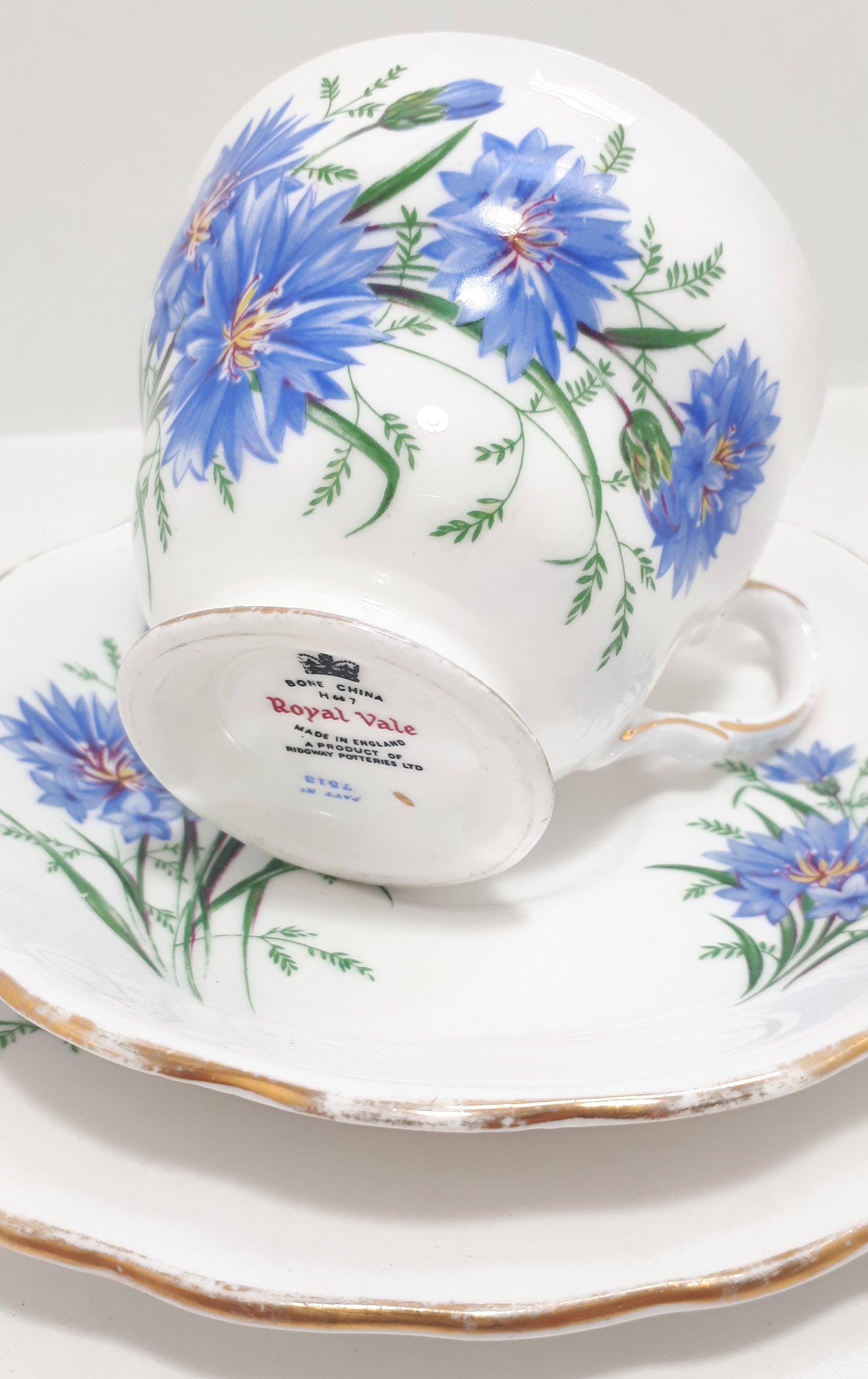 Royal Vale Blue Cornflower Tea Trio – Pattern 7513