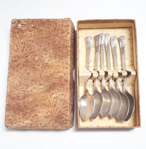 Set Of 6 Boxed Vintage Silver Plated Tea Spoons – Flared Handle Rd No. 829600